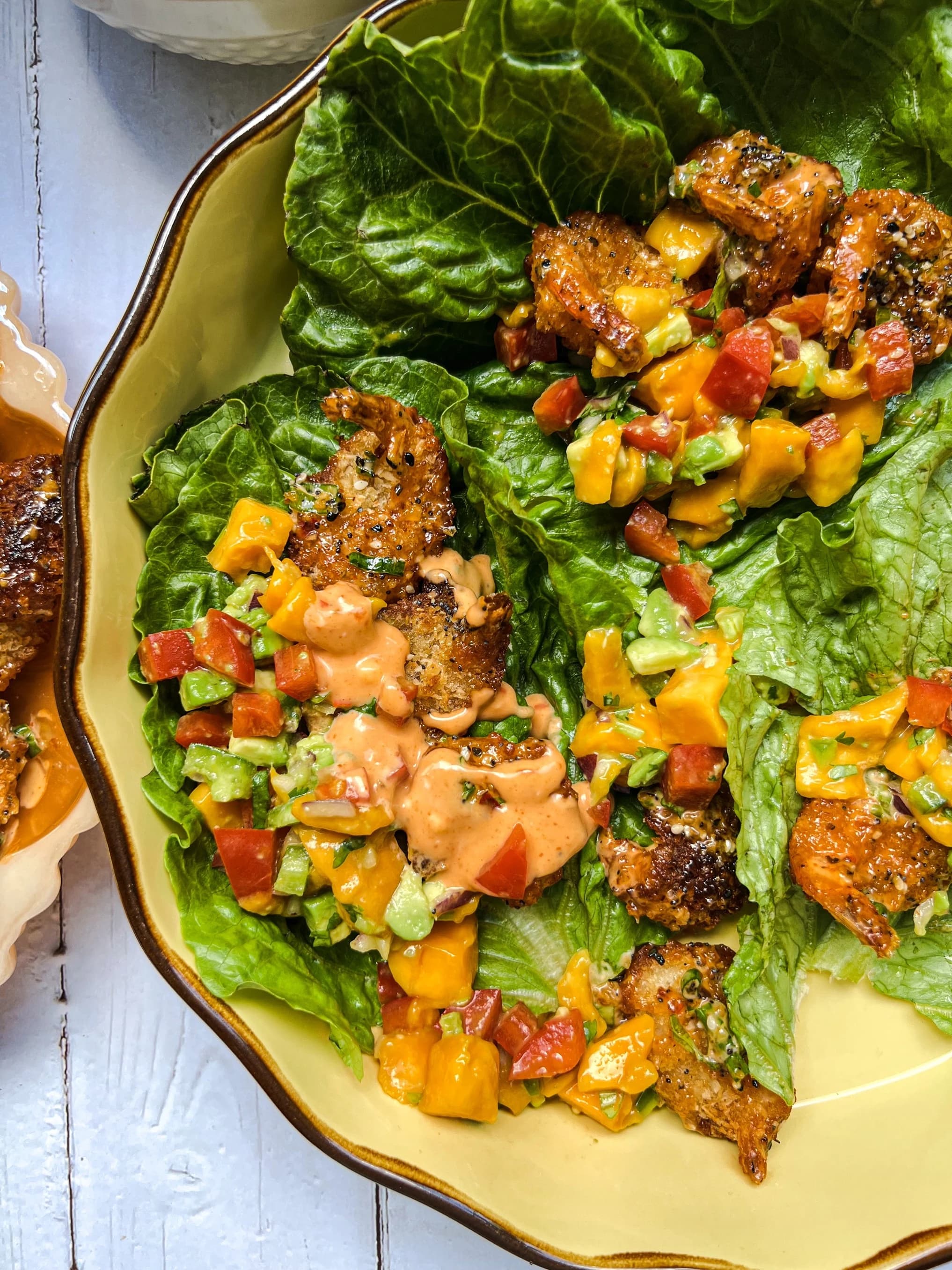 Bang bang shrimp lettuce wraps with mango salsa