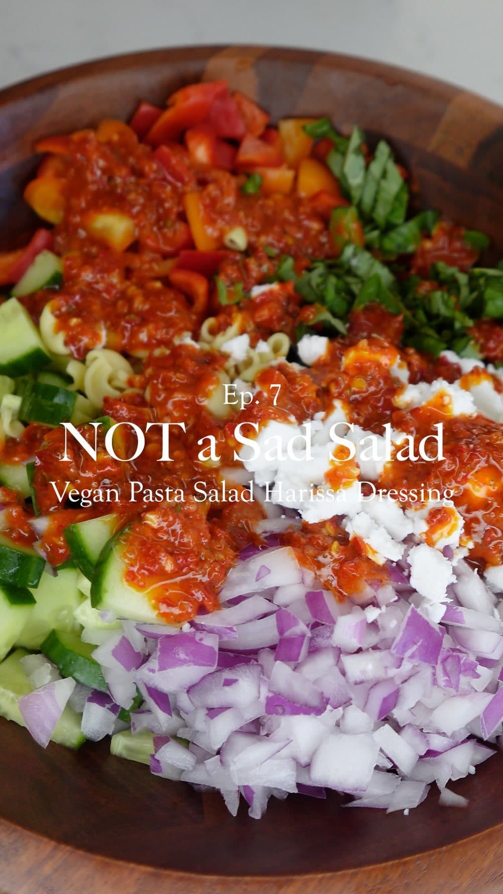 Pasta salad with a harissa dressing