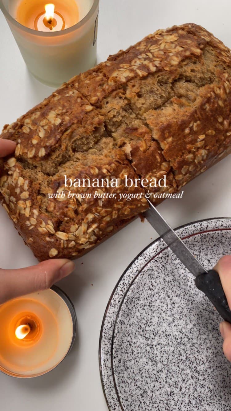 BANANA BREAD with brown butter, yogurt and oats