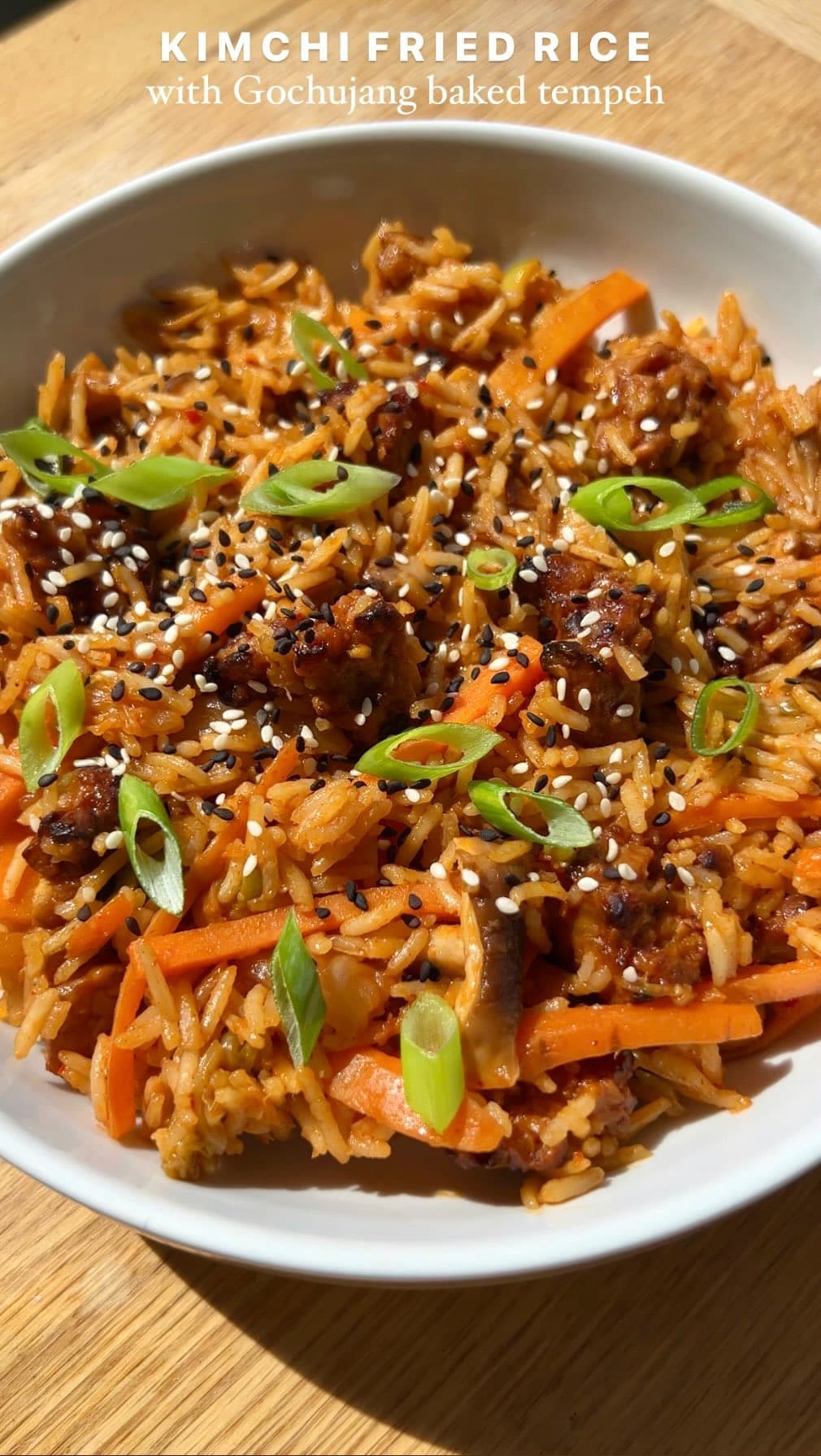 KIMCHI FRIED RICE with Gochujang baked tempeh 