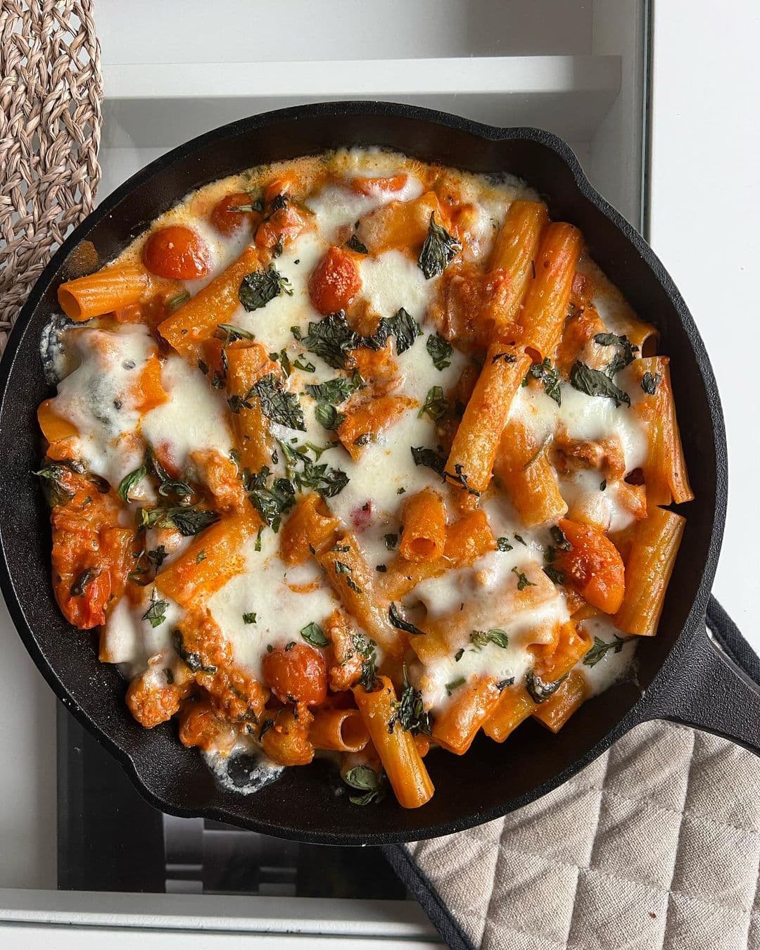 Spicy sausage pasta bake