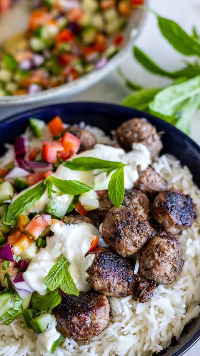 GREEK MEATBALL RICE BOWLS